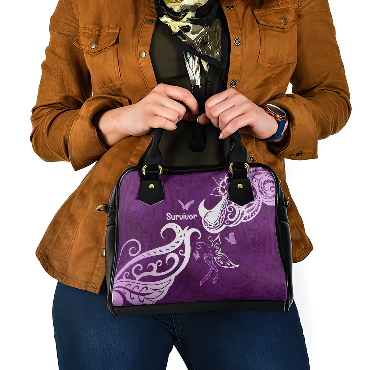 Fibromyalgia Awareness Shoulder Handbag Polynesian Purple Ribbon LT05 - Polynesian Pride