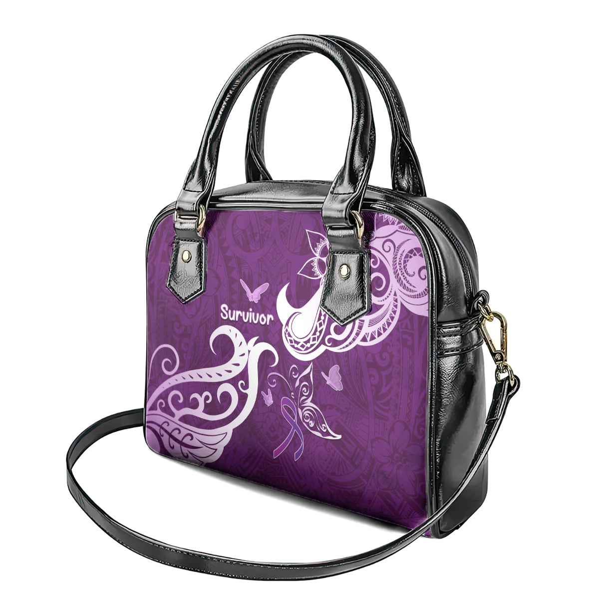 Fibromyalgia Awareness Shoulder Handbag Polynesian Purple Ribbon LT05 - Polynesian Pride