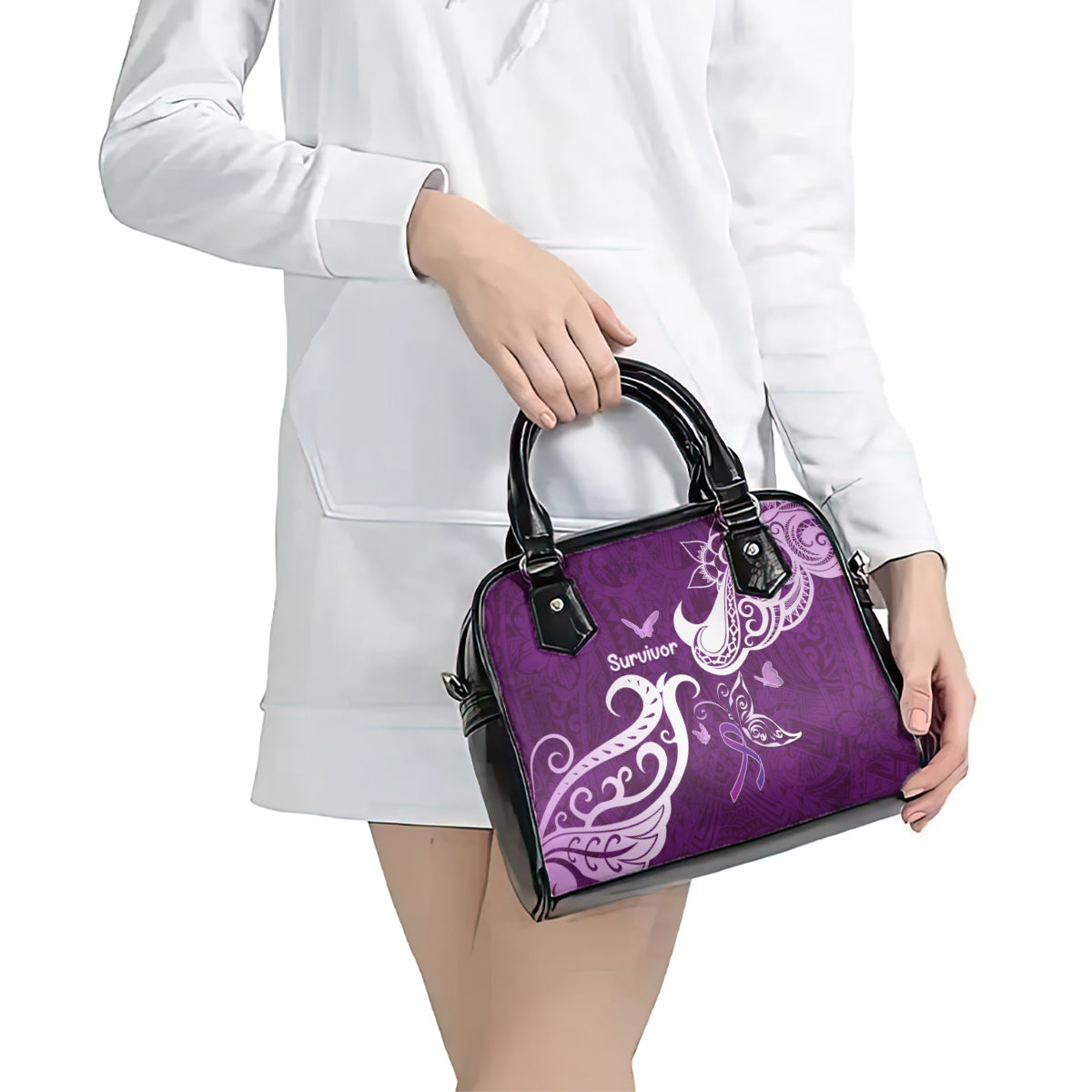 Fibromyalgia Awareness Shoulder Handbag Polynesian Purple Ribbon LT05 - Polynesian Pride