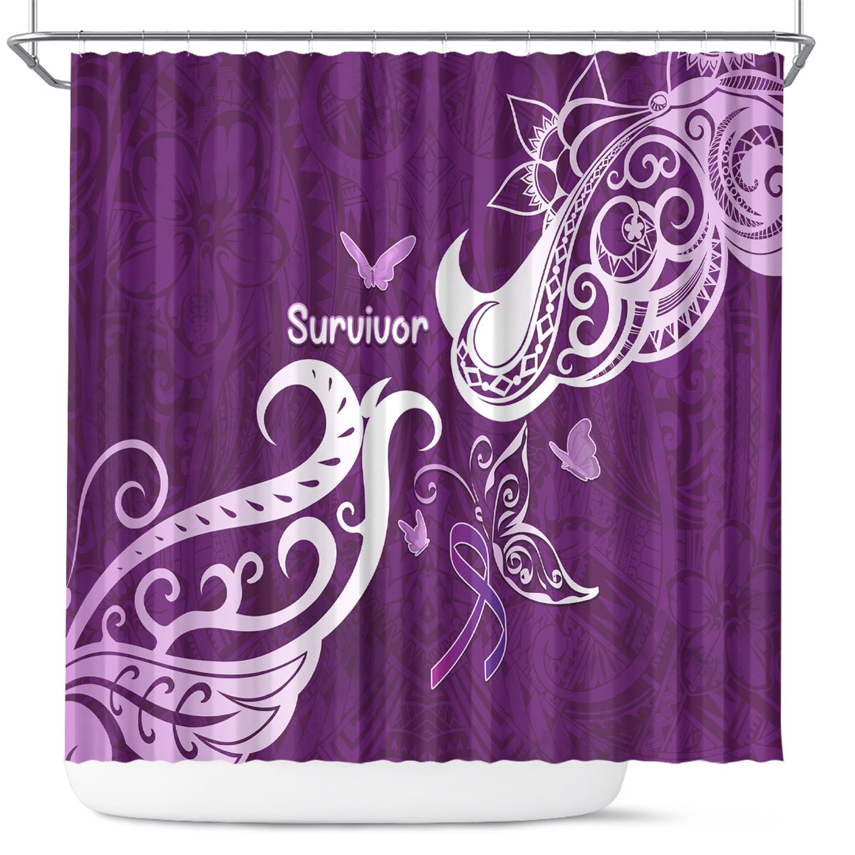 Fibromyalgia Awareness Shower Curtain Polynesian Purple Ribbon