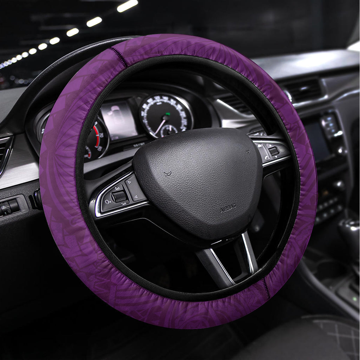 Fibromyalgia Awareness Steering Wheel Cover Polynesian Purple Ribbon