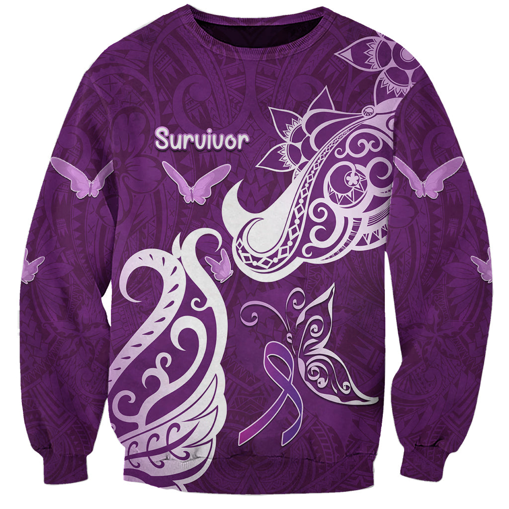 Personalised Fibromyalgia Awareness Sweatshirt Polynesian Purple Ribbon LT05 Unisex Purple - Polynesian Pride