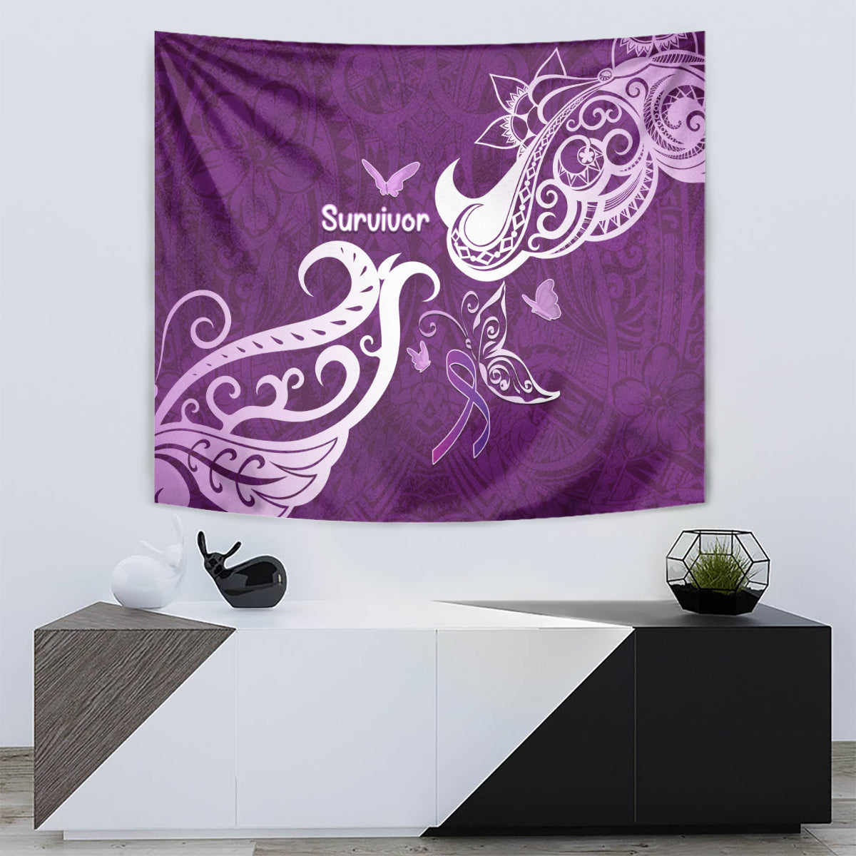 Fibromyalgia Awareness Tapestry Polynesian Purple Ribbon LT05 - Polynesian Pride