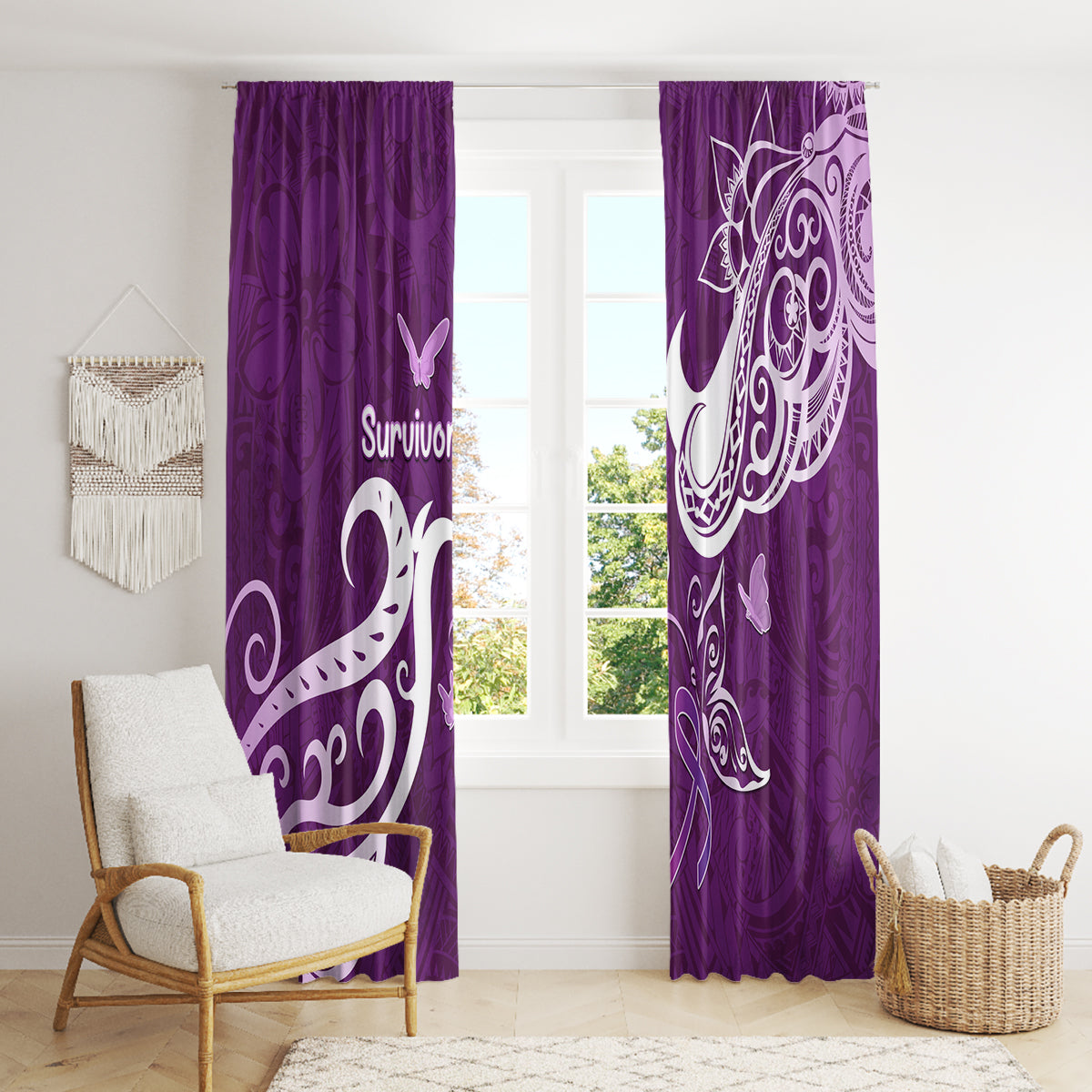 Fibromyalgia Awareness Window Curtain Polynesian Purple Ribbon LT05 - Polynesian Pride