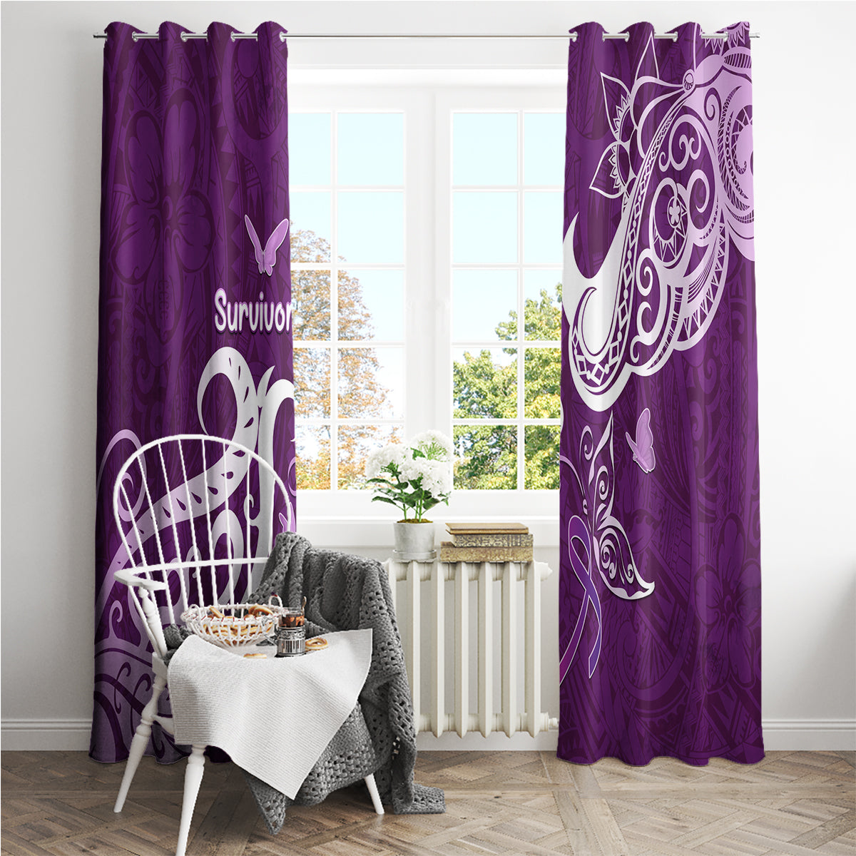 Fibromyalgia Awareness Window Curtain Polynesian Purple Ribbon LT05 - Polynesian Pride