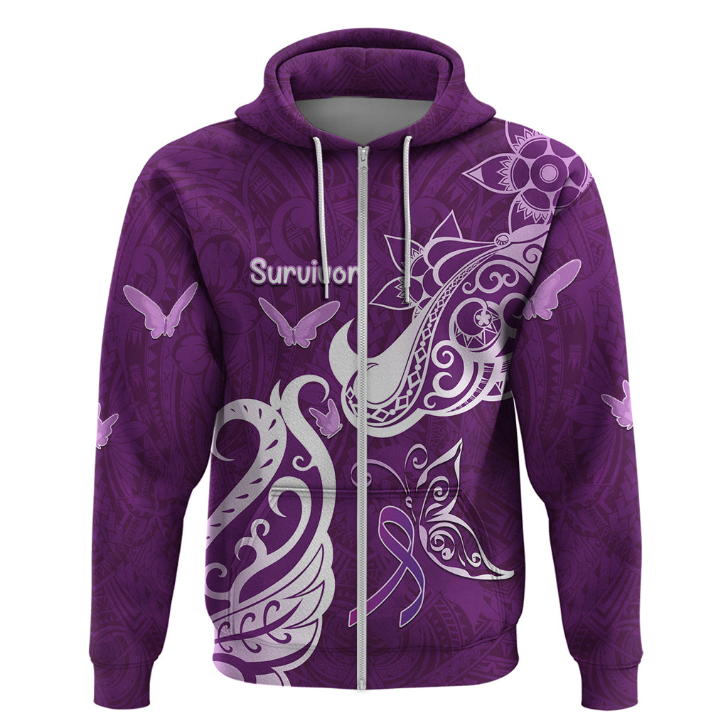 Personalised Fibromyalgia Awareness Zip Hoodie Polynesian Purple Ribbon LT05 Zip Hoodie Purple - Polynesian Pride