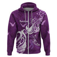 Personalised Fibromyalgia Awareness Zip Hoodie Polynesian Purple Ribbon LT05 Zip Hoodie Purple - Polynesian Pride