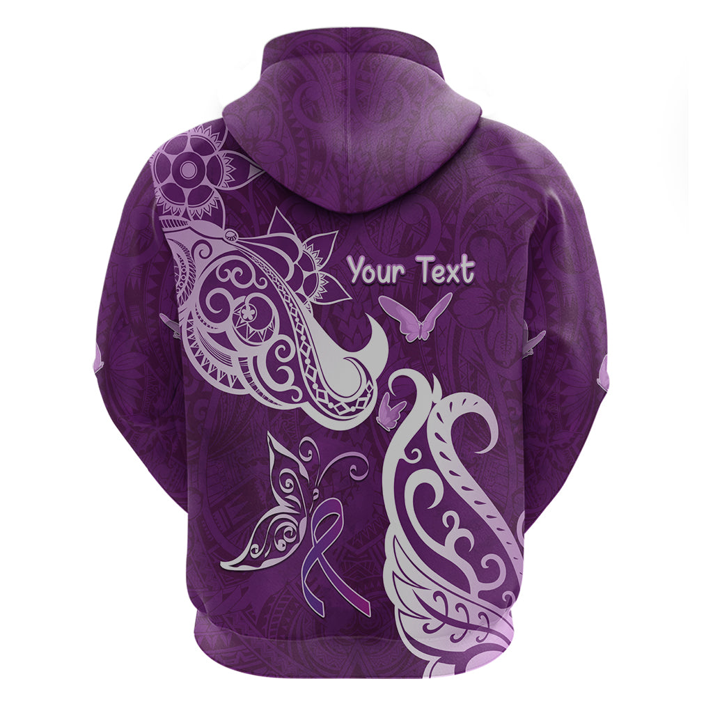 Personalised Fibromyalgia Awareness Zip Hoodie Polynesian Purple Ribbon LT05 - Polynesian Pride