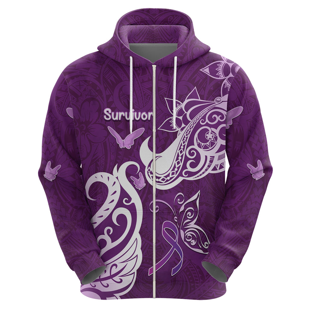 Personalised Fibromyalgia Awareness Zip Hoodie Polynesian Purple Ribbon LT05 - Polynesian Pride
