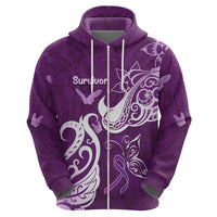 Personalised Fibromyalgia Awareness Zip Hoodie Polynesian Purple Ribbon LT05 - Polynesian Pride
