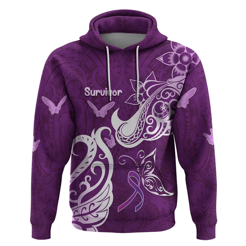 Personalised Fibromyalgia Awareness Zip Hoodie Polynesian Purple Ribbon LT05 Pullover Hoodie Purple - Polynesian Pride