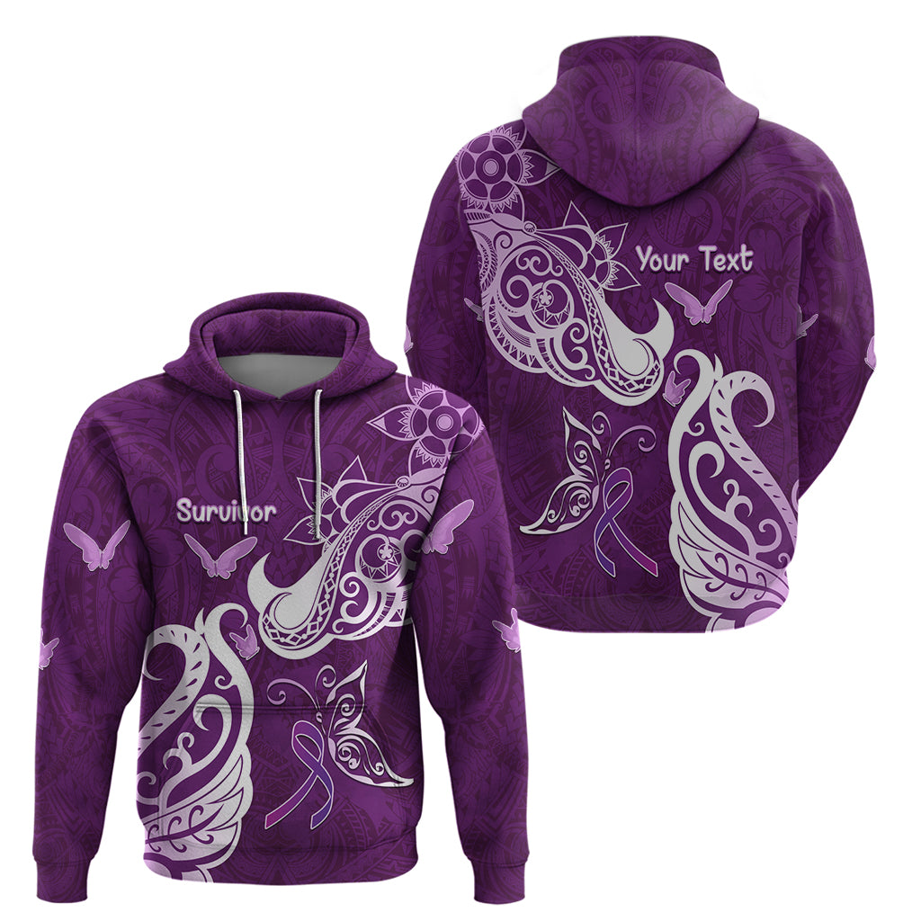 Personalised Fibromyalgia Awareness Zip Hoodie Polynesian Purple Ribbon LT05 - Polynesian Pride