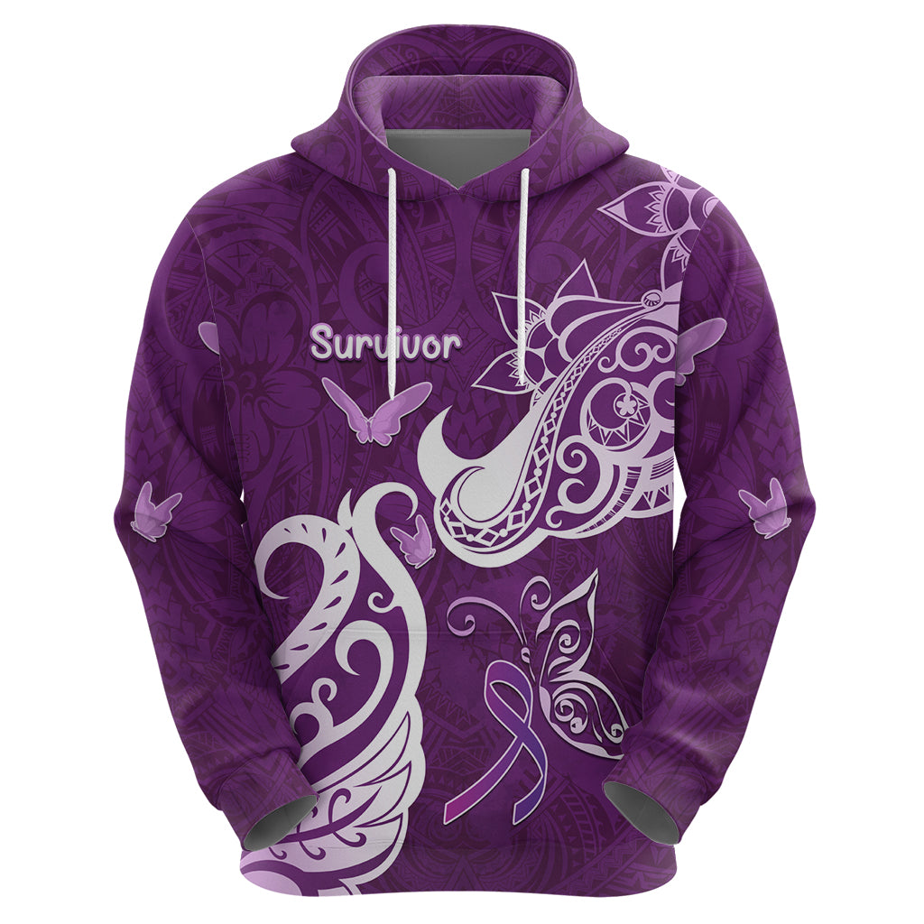 Personalised Fibromyalgia Awareness Zip Hoodie Polynesian Purple Ribbon LT05 - Polynesian Pride
