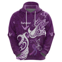 Personalised Fibromyalgia Awareness Zip Hoodie Polynesian Purple Ribbon LT05 - Polynesian Pride