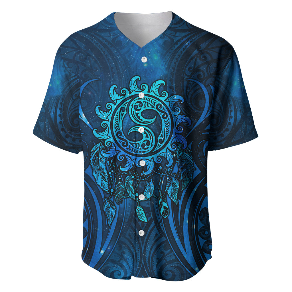 New Zealand Dream Catcher Baseball Jersey Maori Koru Pattern Blue Version LT05 Blue - Polynesian Pride