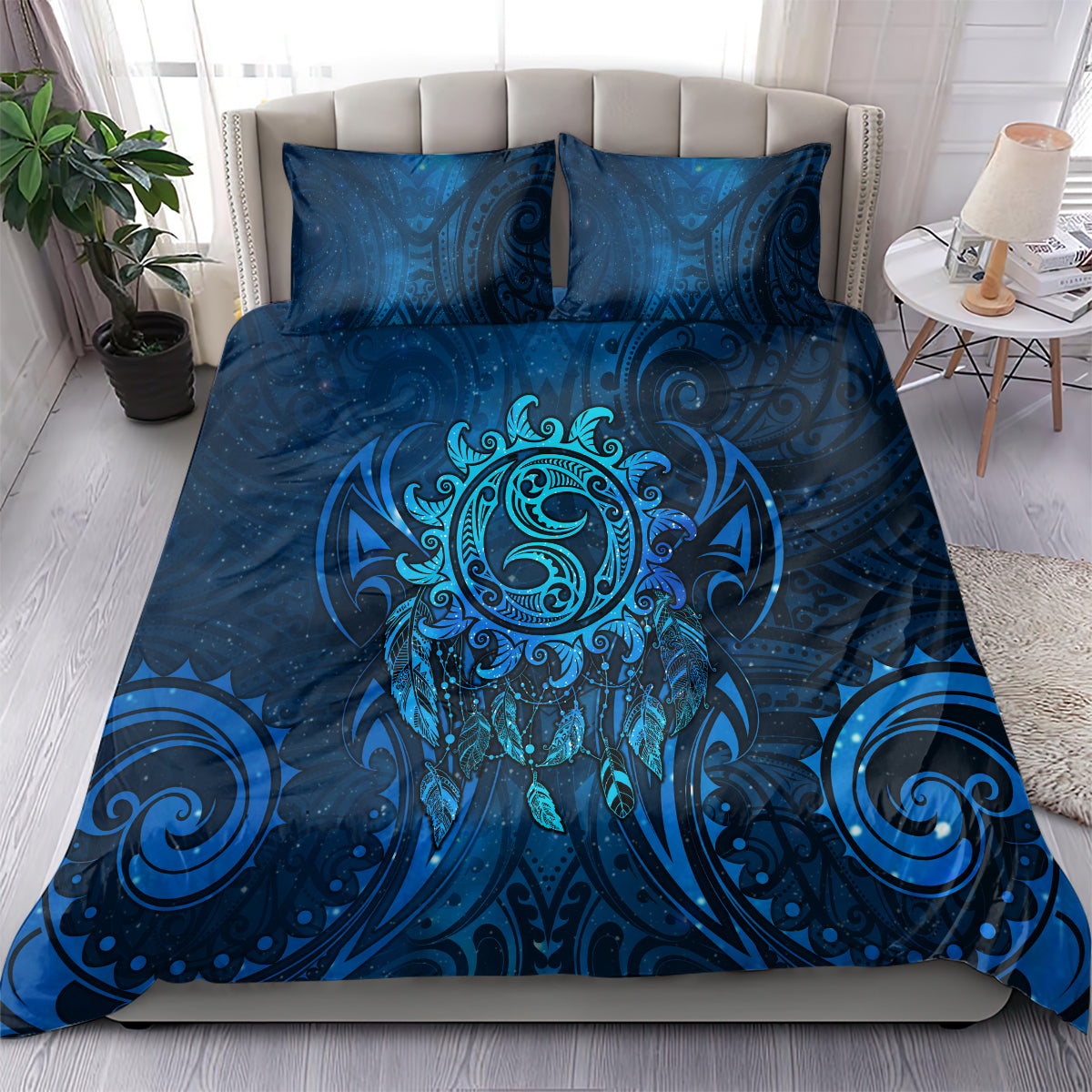 New Zealand Dream Catcher Bedding Set Maori Koru Pattern Blue Version LT05 - Polynesian Pride