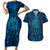 New Zealand Dream Catcher Couples Matching Short Sleeve Bodycon Dress and Hawaiian Shirt Maori Koru Pattern Blue Version