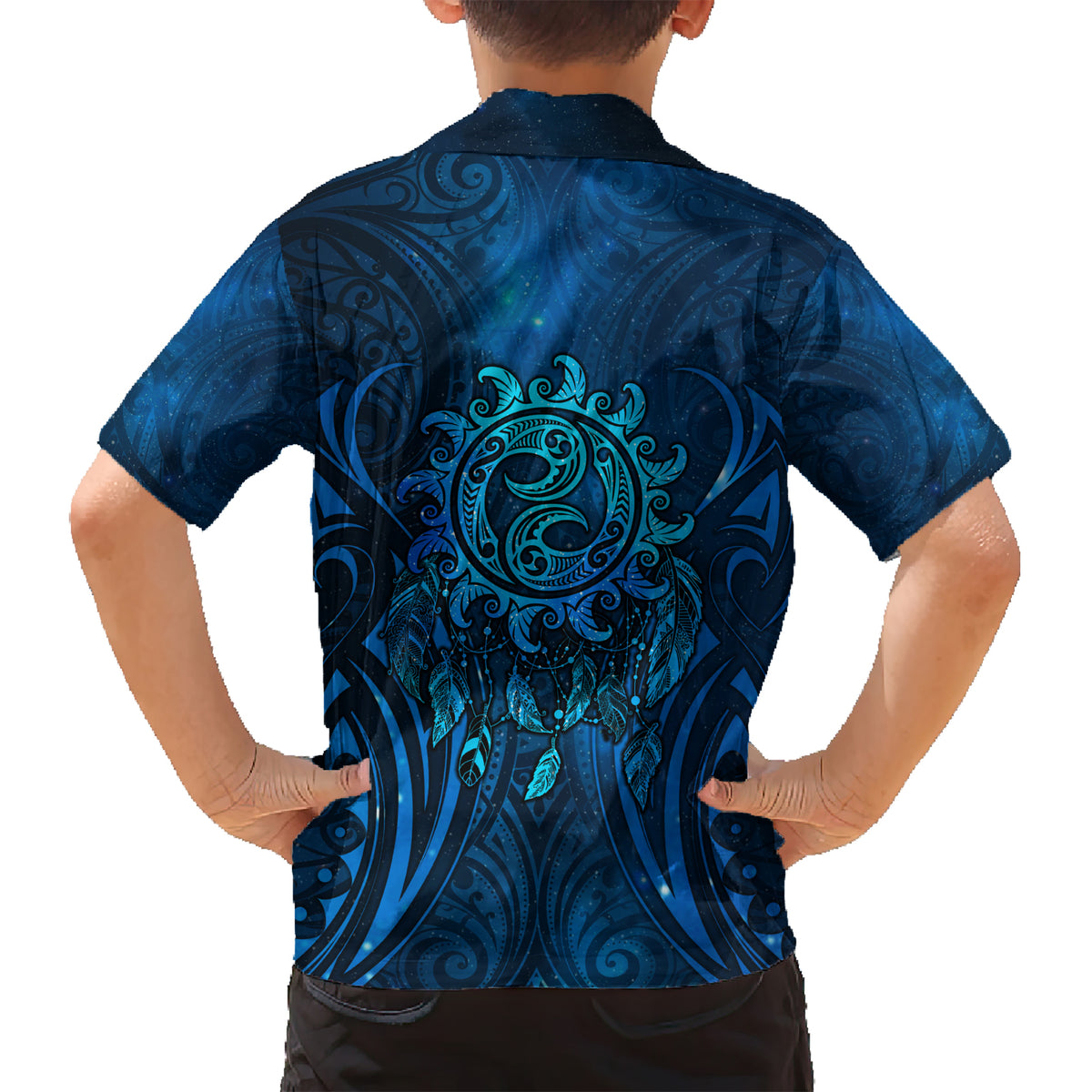 New Zealand Dream Catcher Kid Hawaiian Shirt Maori Koru Pattern Blue Version LT05 - Polynesian Pride