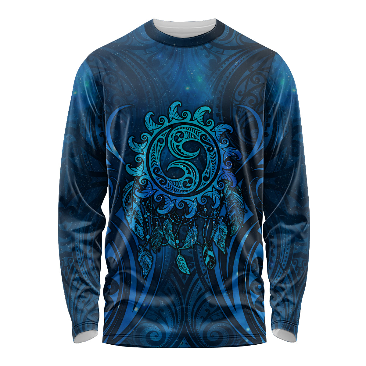 New Zealand Dream Catcher Long Sleeve Shirt Maori Koru Pattern Blue Version LT05 Unisex Blue - Polynesian Pride