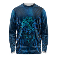 New Zealand Dream Catcher Long Sleeve Shirt Maori Koru Pattern Blue Version LT05 Unisex Blue - Polynesian Pride