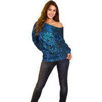 New Zealand Dream Catcher Off Shoulder Sweater Maori Koru Pattern Blue Version LT05 - Polynesian Pride