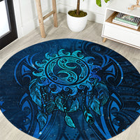 New Zealand Dream Catcher Round Carpet Maori Koru Pattern Blue Version LT05 Blue - Polynesian Pride