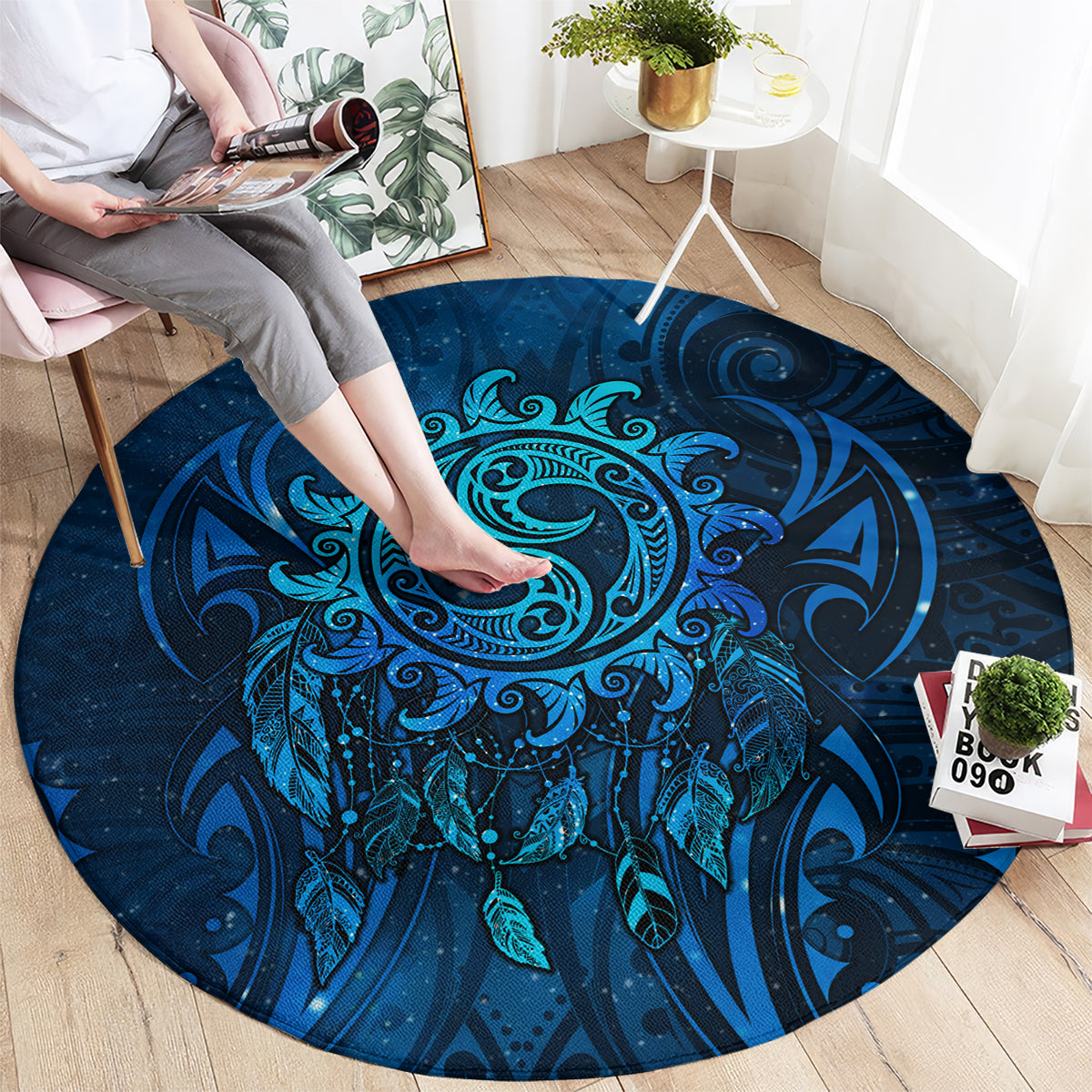 New Zealand Dream Catcher Round Carpet Maori Koru Pattern Blue Version LT05 - Polynesian Pride