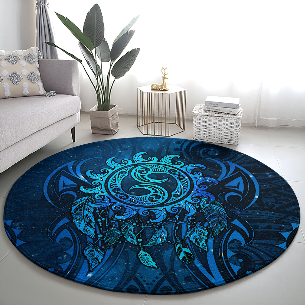 New Zealand Dream Catcher Round Carpet Maori Koru Pattern Blue Version LT05 - Polynesian Pride