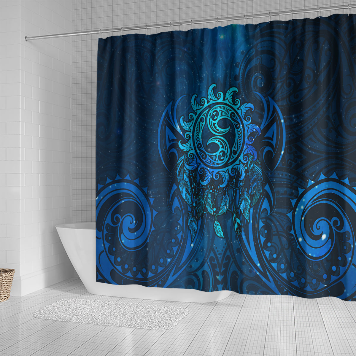 New Zealand Dream Catcher Shower Curtain Maori Koru Pattern Blue Version LT05 - Polynesian Pride
