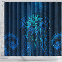 New Zealand Dream Catcher Shower Curtain Maori Koru Pattern Blue Version LT05 - Polynesian Pride