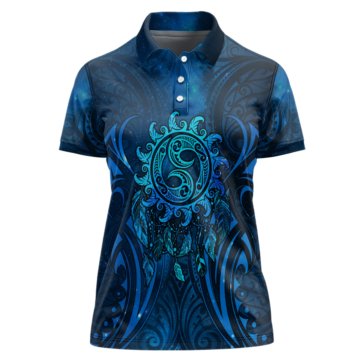 New Zealand Dream Catcher Women Polo Shirt Maori Koru Pattern Blue Version LT05 Female Blue - Polynesian Pride