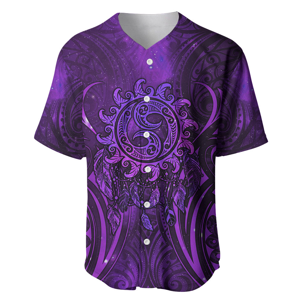 New Zealand Dream Catcher Baseball Jersey Maori Koru Pattern Purple Version LT05 Purple - Polynesian Pride