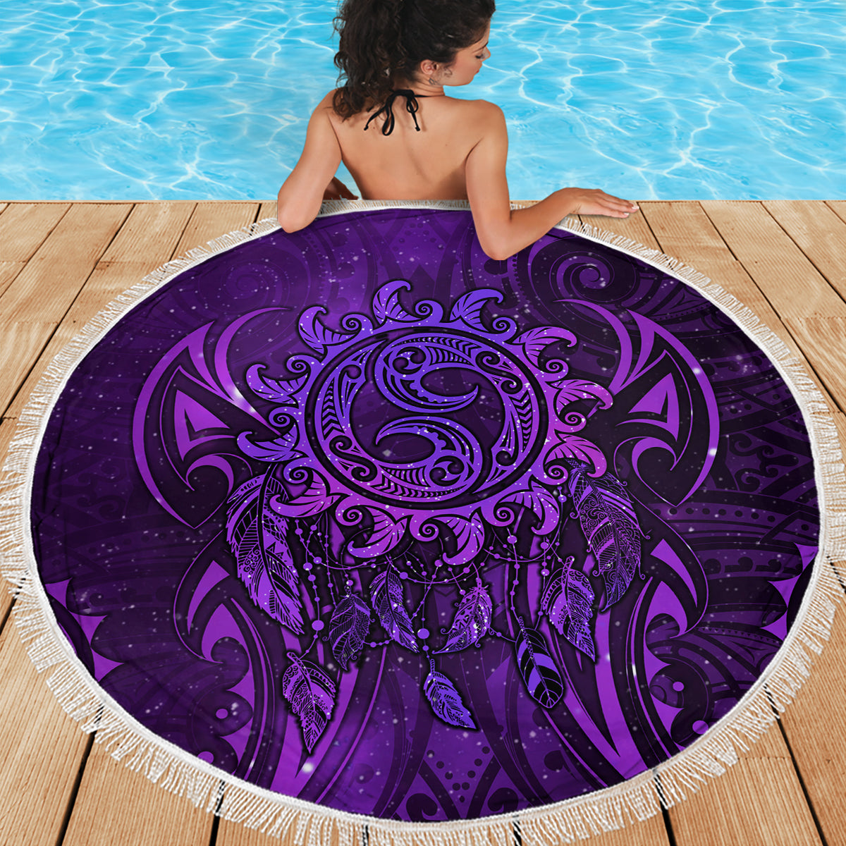 New Zealand Dream Catcher Beach Blanket Maori Koru Pattern Purple Version LT05 - Polynesian Pride