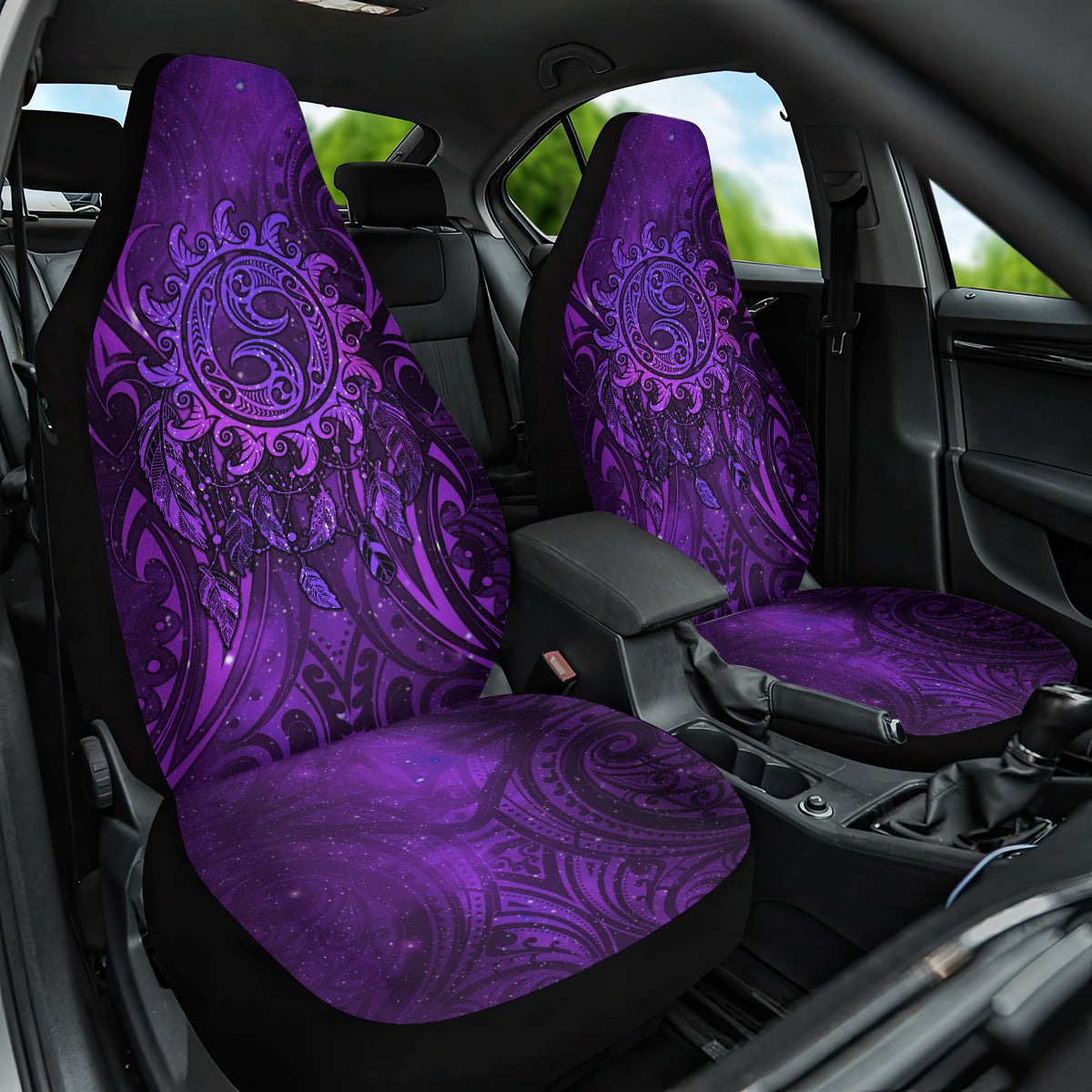 New Zealand Dream Catcher Car Seat Cover Maori Koru Pattern Purple Version LT05 One Size Purple - Polynesian Pride