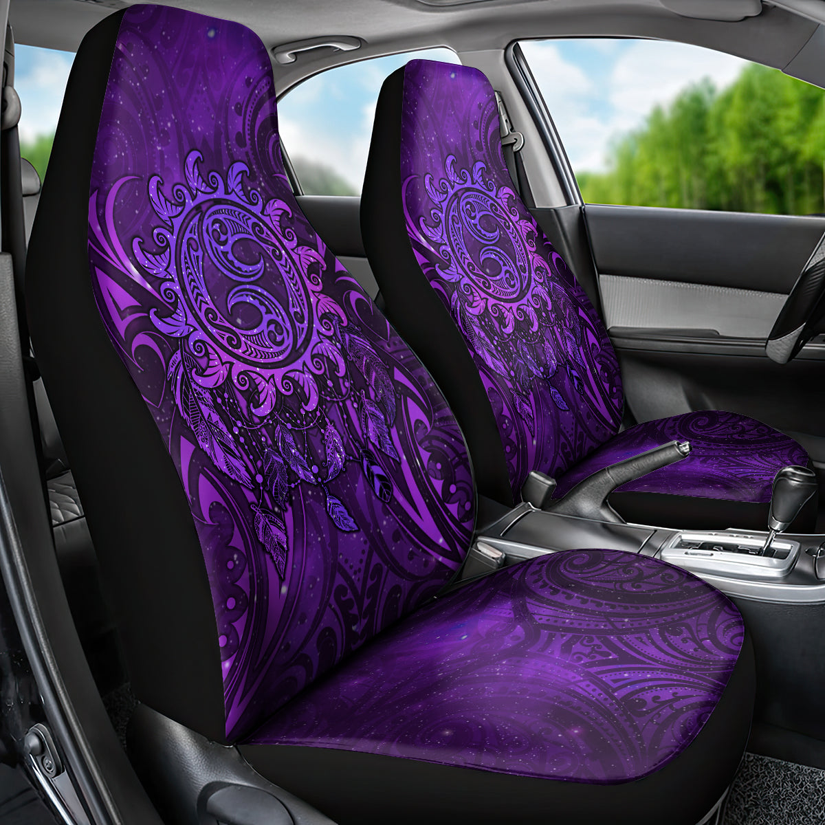 New Zealand Dream Catcher Car Seat Cover Maori Koru Pattern Purple Version LT05 - Polynesian Pride