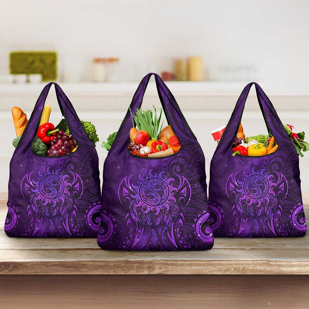 New Zealand Dream Catcher Grocery Bag Maori Koru Pattern Purple Version LT05 3-pack One Size Purple - Polynesian Pride