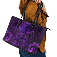 New Zealand Dream Catcher Leather Tote Bag Maori Koru Pattern Purple Version LT05 - Polynesian Pride