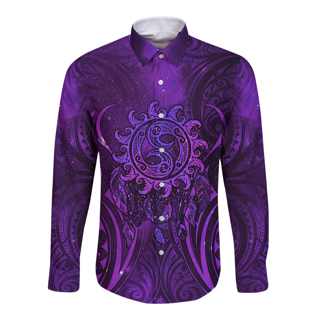 New Zealand Dream Catcher Long Sleeve Button Shirt Maori Koru Pattern Purple Version LT05 Unisex Purple - Polynesian Pride
