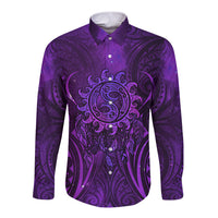 New Zealand Dream Catcher Long Sleeve Button Shirt Maori Koru Pattern Purple Version LT05 Unisex Purple - Polynesian Pride