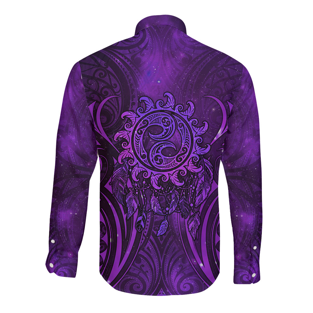 New Zealand Dream Catcher Long Sleeve Button Shirt Maori Koru Pattern Purple Version LT05 - Polynesian Pride
