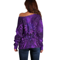 New Zealand Dream Catcher Off Shoulder Sweater Maori Koru Pattern Purple Version LT05 - Polynesian Pride