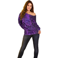 New Zealand Dream Catcher Off Shoulder Sweater Maori Koru Pattern Purple Version LT05 - Polynesian Pride