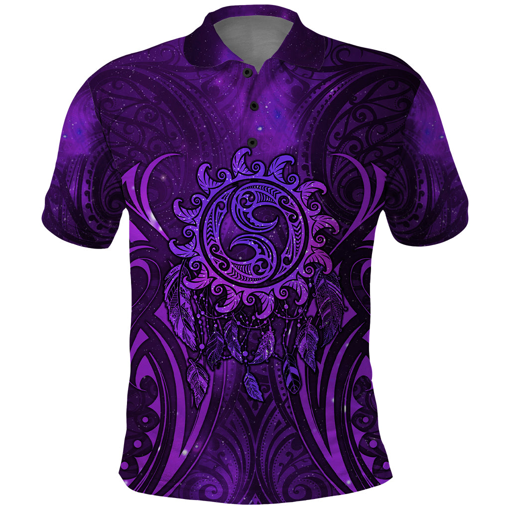 New Zealand Dream Catcher Polo Shirt Maori Koru Pattern Purple Version