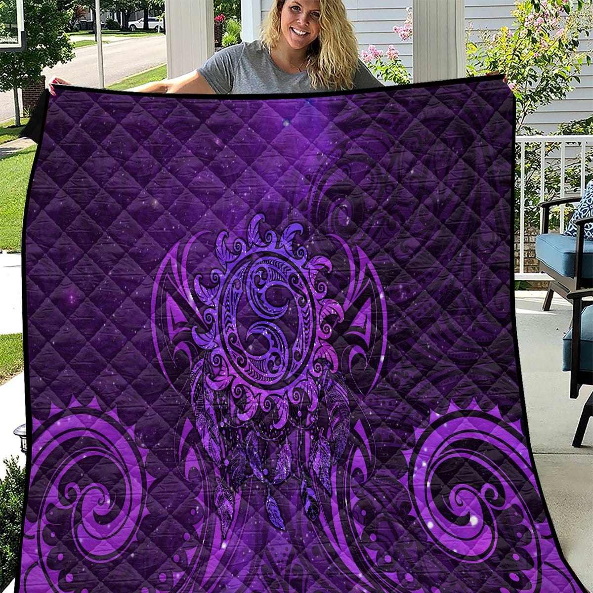 New Zealand Dream Catcher Quilt Maori Koru Pattern Purple Version LT05 Purple - Polynesian Pride