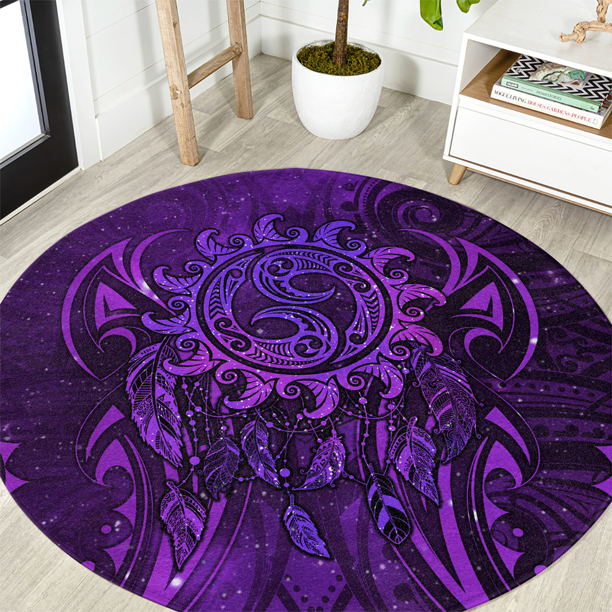 New Zealand Dream Catcher Round Carpet Maori Koru Pattern Purple Version LT05 Purple - Polynesian Pride