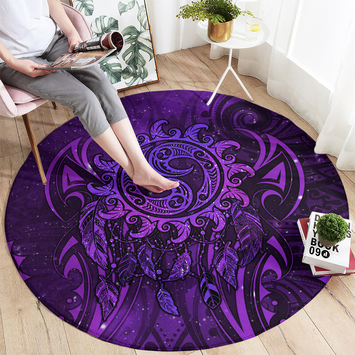 New Zealand Dream Catcher Round Carpet Maori Koru Pattern Purple Version LT05 - Polynesian Pride