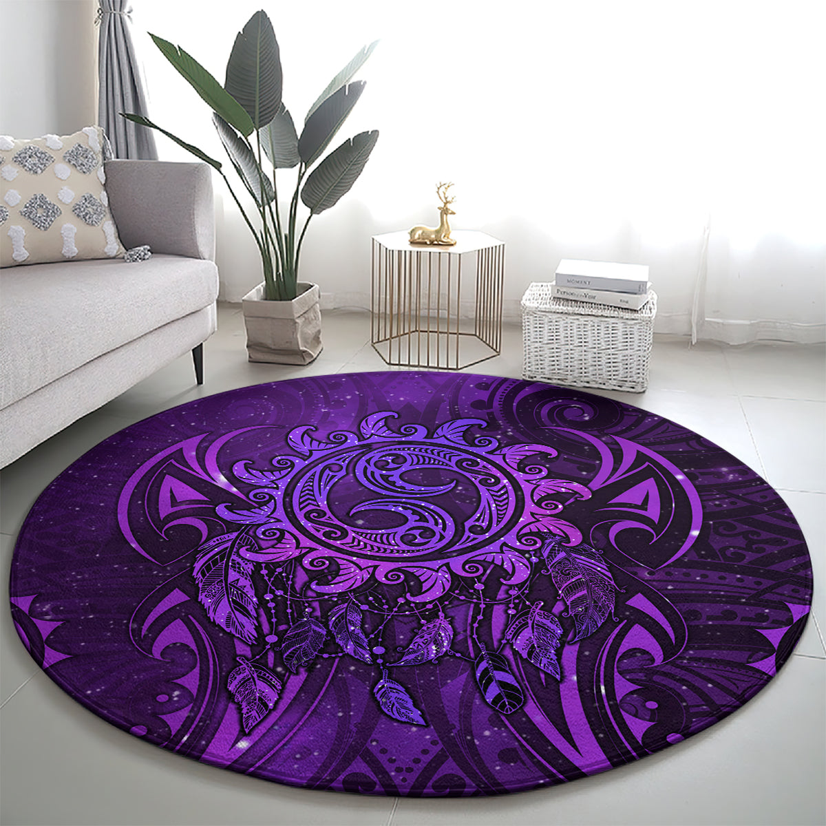 New Zealand Dream Catcher Round Carpet Maori Koru Pattern Purple Version LT05 - Polynesian Pride