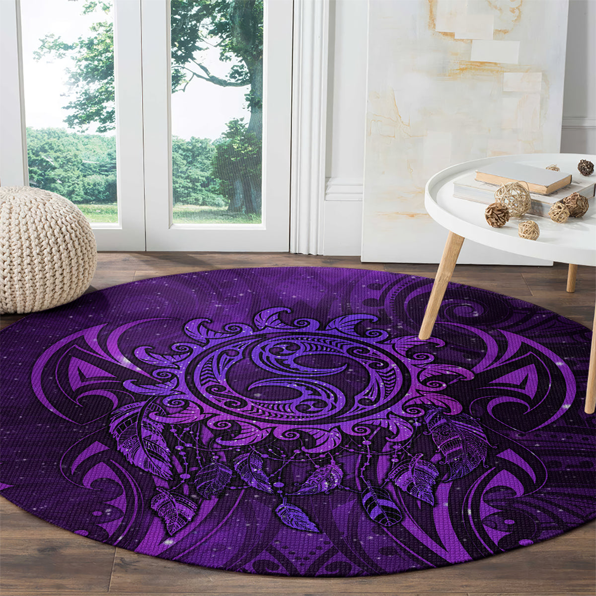New Zealand Dream Catcher Round Carpet Maori Koru Pattern Purple Version LT05 - Polynesian Pride