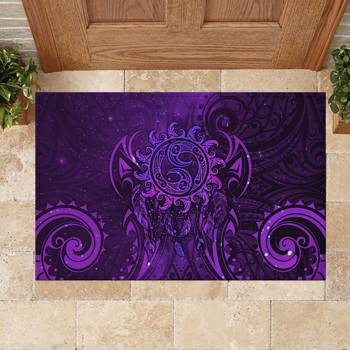 New Zealand Dream Catcher Rubber Doormat Maori Koru Pattern Purple Version LT05 - Polynesian Pride