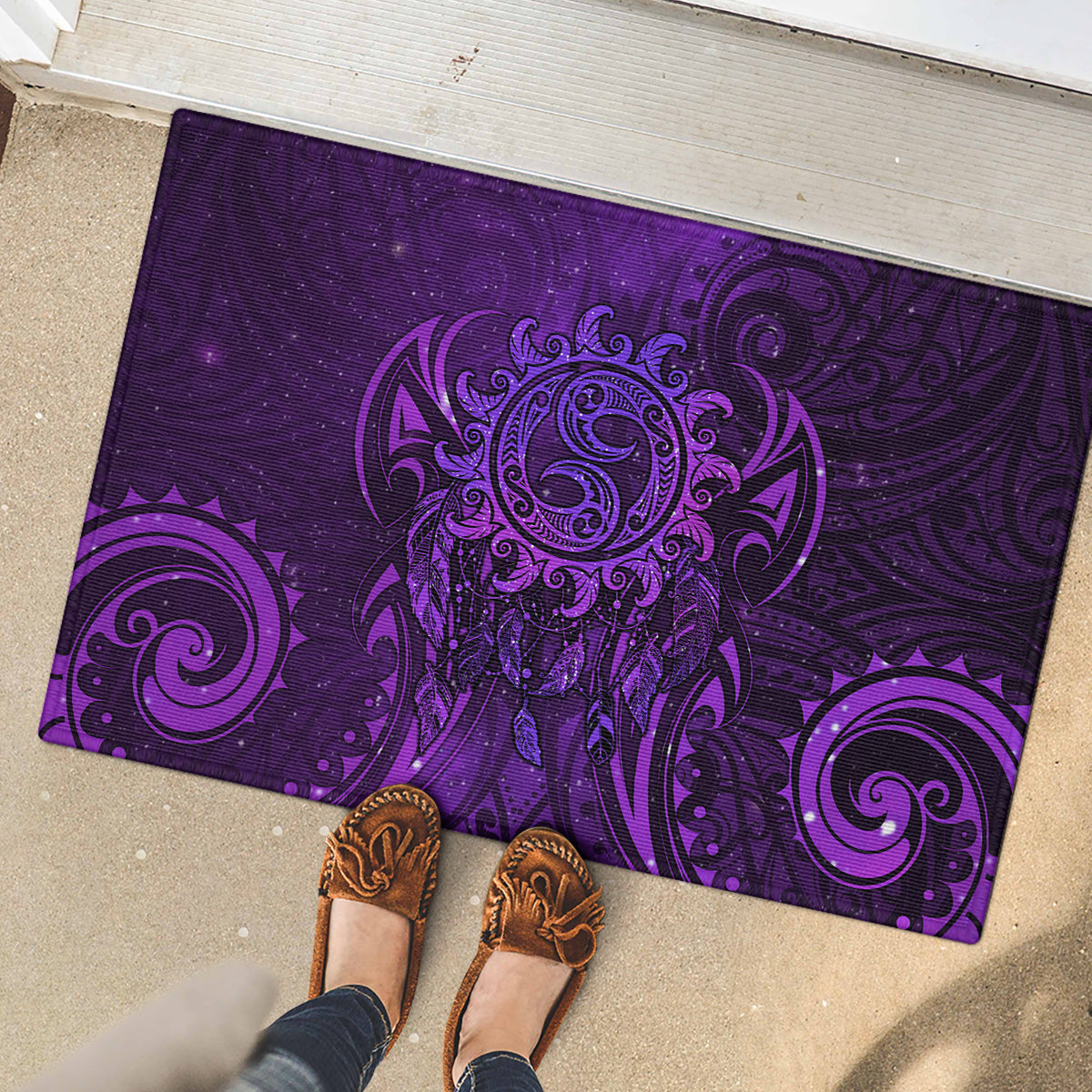 New Zealand Dream Catcher Rubber Doormat Maori Koru Pattern Purple Version LT05 - Polynesian Pride